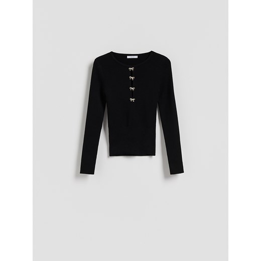 Reserved - Bluzka z ozdobną aplikacją - czarny ze sklepu Reserved w kategorii Swetry damskie - zdjęcie 187531024