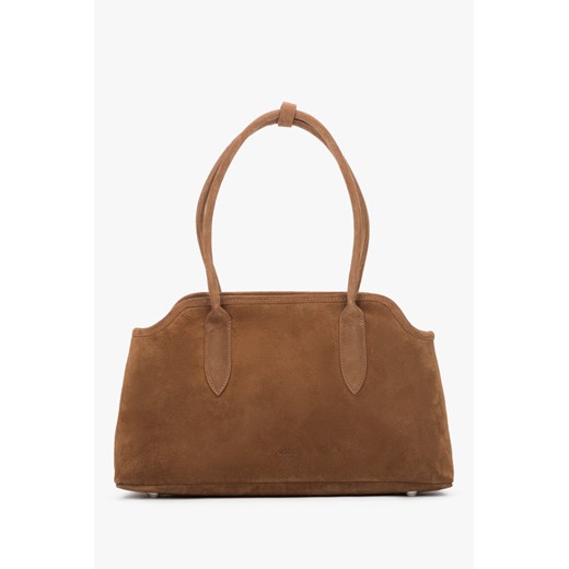 Estro: Brązowa torebka damska na ramię z włoskiego weluru naturalnego Premium ze sklepu Estro w kategorii Kuferki - zdjęcie 187532543