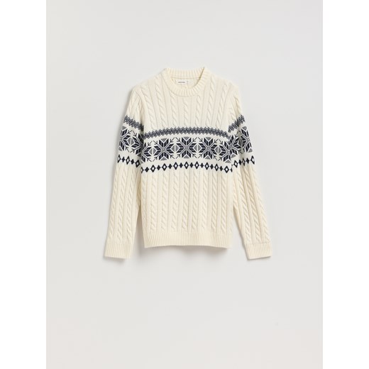 Reserved - Sweter z warkoczowym splotem - złamana biel ze sklepu Reserved w kategorii Swetry męskie - zdjęcie 187532613