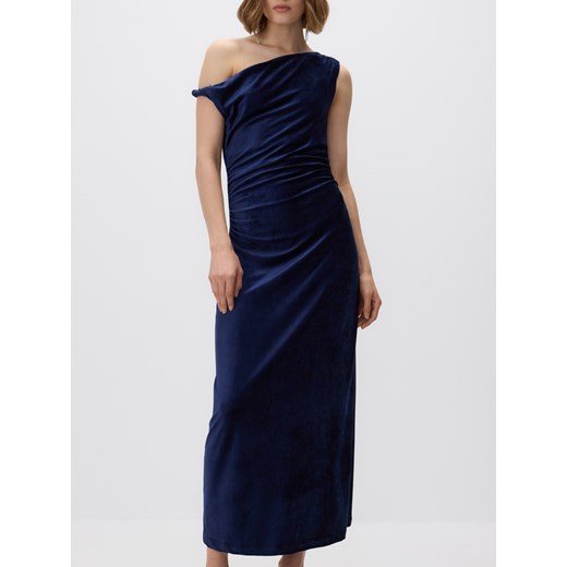 Reserved - Welurowa sukienka maxi - granatowy ze sklepu Reserved w kategorii Sukienki - zdjęcie 187532623