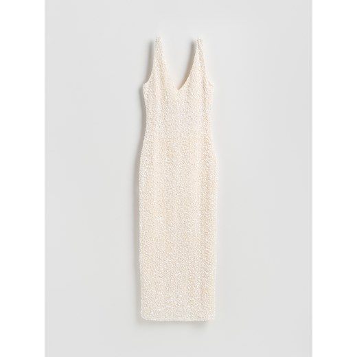Reserved - Sukienka z cekinami - kremowy ze sklepu Reserved w kategorii Sukienki - zdjęcie 187532632