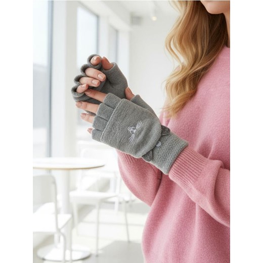 Sinsay - Rękawiczki mitenki z haftem - szary ze sklepu Sinsay w kategorii Rękawiczki damskie - zdjęcie 187533134
