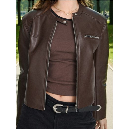 Sinsay - Kurtka biker z imitacją skóry - brązowy ze sklepu Sinsay w kategorii Kurtki damskie - zdjęcie 187533152