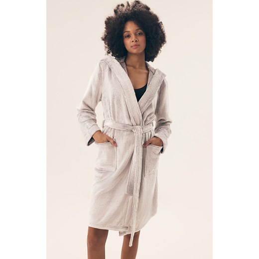 Henderson szlafrok damski z kapturem jasnoszary Brid 42877-09X, Kolor jasnoszary, Rozmiar L, Henderson ze sklepu Intymna w kategorii Szlafroki damskie - zdjęcie 187533910