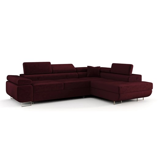 Bordowy narożnik welurowy z funkcją spania D2-C80 ze sklepu Edinos.pl w kategorii Narożniki - zdjęcie 187534093