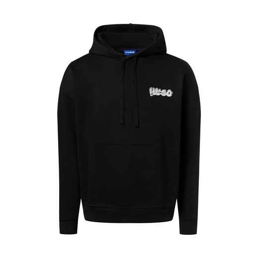 HUGO BLUE Męska bluza z kapturem - Nyrohood Mężczyźni Bawełna czarny nadruk ze sklepu vangraaf w kategorii Bluzy męskie - zdjęcie 187535432