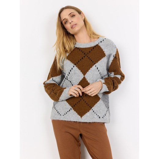 soyaconcept® Damski sweter z dzianiny z zawartością wełny - SC-Acacie 1 Kobiety jasny szary w kratkę ze sklepu vangraaf w kategorii Swetry damskie - zdjęcie 187535451