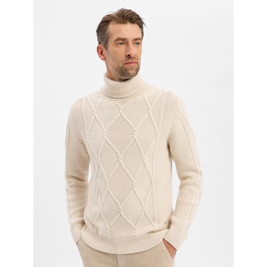 JOOP! Męski sweter z golfem i zawartością kaszmiru - Liono Mężczyźni écru wypukły wzór tkaniny ze sklepu vangraaf w kategorii Swetry męskie - zdjęcie 187535461