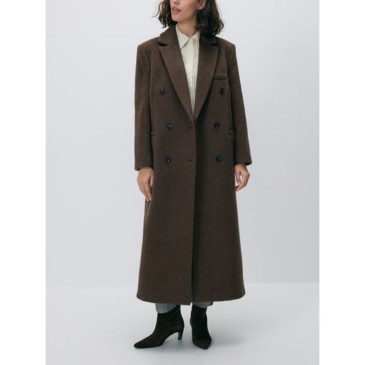 Reserved - Płaszcz oversize z wełną - brązowy ze sklepu Reserved w kategorii Płaszcze damskie - zdjęcie 187535724