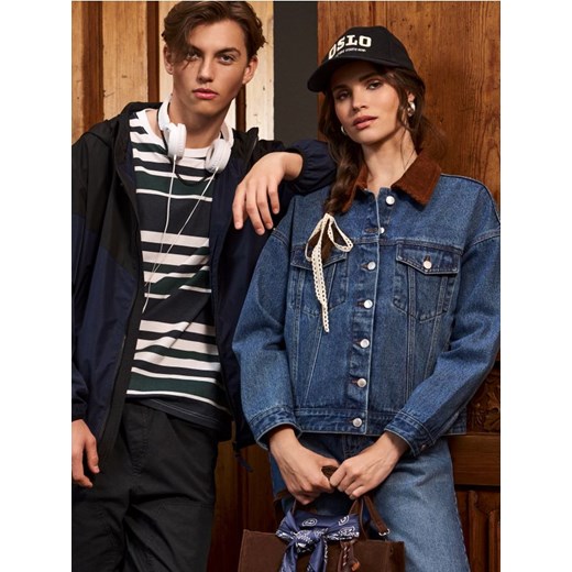 Sinsay - Jeansowa katana z kołnierzykiem - niebieski ze sklepu Sinsay w kategorii Kurtki damskie - zdjęcie 187535931