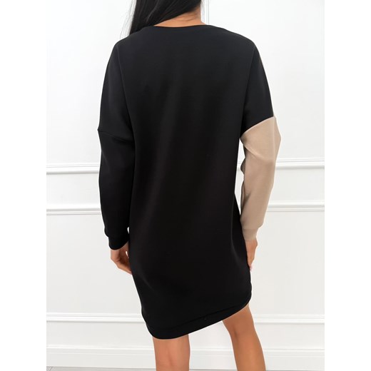 Czarno-Beżowa Bawełniana Sukienka Modnakiecka.pl 38 okazja ModnaKiecka.pl