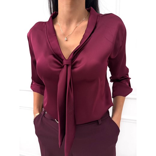Bordowa Bluzka z Wiązaniem przy Dekolcie ze sklepu ModnaKiecka.pl w kategorii Bluzki damskie - zdjęcie 187536092