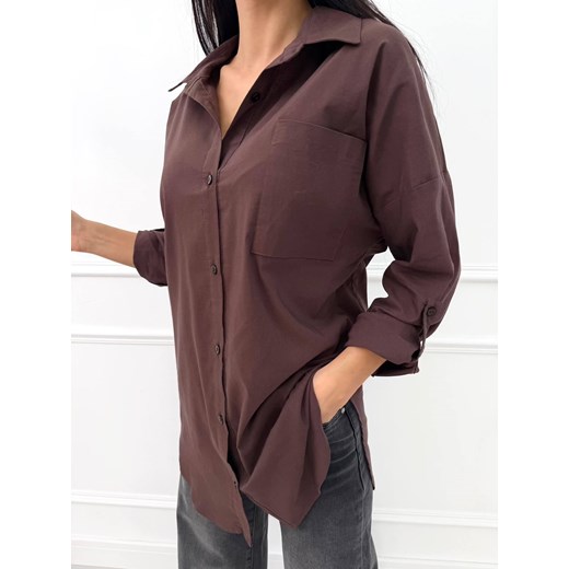 Czekoladowa Koszula Oversize ze sklepu ModnaKiecka.pl w kategorii Koszule damskie - zdjęcie 187536102