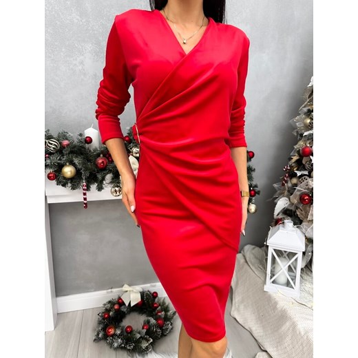 Czerwona Welurowa Sukienka z Ozdobą ze sklepu ModnaKiecka.pl w kategorii Sukienki - zdjęcie 187536174