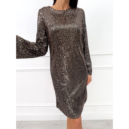 Złota Cekinowa Sukienka z Kokardą Modnakiecka.pl 42 ModnaKiecka.pl