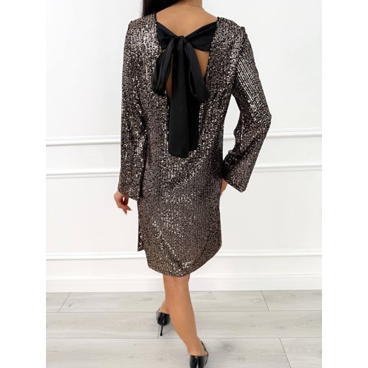 Złota Cekinowa Sukienka z Kokardą Modnakiecka.pl 44 ModnaKiecka.pl