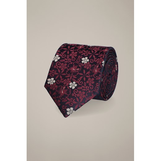 Krawat Bordowo-Granatowy Wzór w Kwiaty ze sklepu Lancerto S.A. w kategorii Krawaty - zdjęcie 187536270