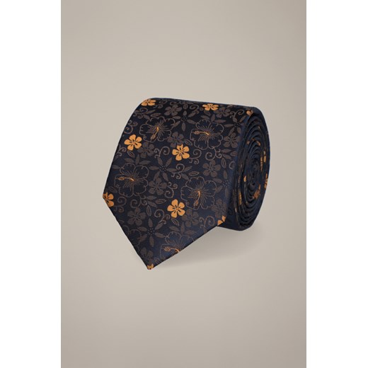 Krawat Granatowo-Brązowy Wzór w Kwiaty ze sklepu Lancerto S.A. w kategorii Krawaty - zdjęcie 187536271