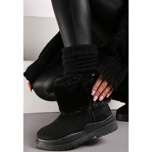 Czarne Śniegowce z Futerkiem Strollet ze sklepu born2be.pl w kategorii Śniegowce damskie - zdjęcie 187536282