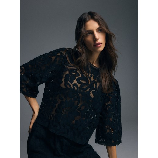 Reserved - Bluzka z bawełną - czarny ze sklepu Reserved w kategorii Bluzki damskie - zdjęcie 187536391