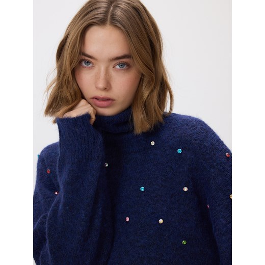 Reserved - Sweter z błyszczącą aplikacją - granatowy ze sklepu Reserved w kategorii Swetry damskie - zdjęcie 187536463