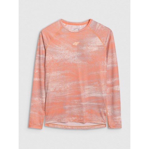 Damski longsleeve kolarski 4F 4FWSS25TFLOF344 - pomarańczowy ze sklepu Sportstylestory.com w kategorii Bluzki damskie - zdjęcie 187538221