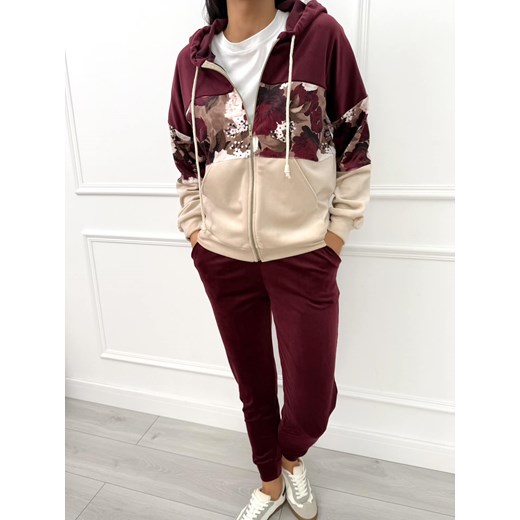 Bordowy Welurowy Komplet w Kwiaty Modnakiecka.pl 3XL ModnaKiecka.pl