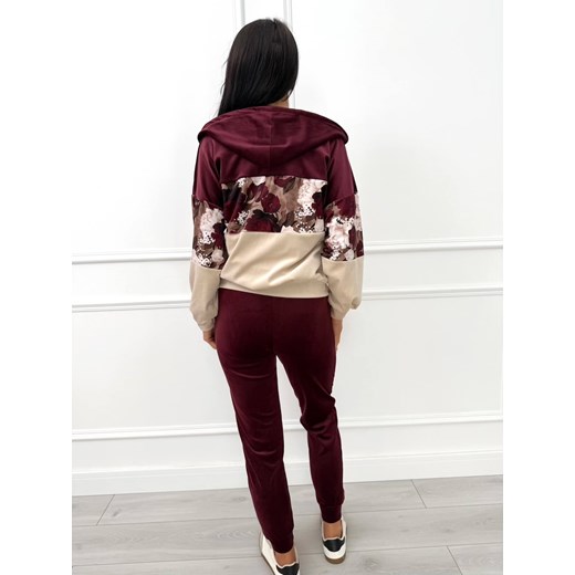 Bordowy Welurowy Komplet w Kwiaty Modnakiecka.pl 2XL ModnaKiecka.pl