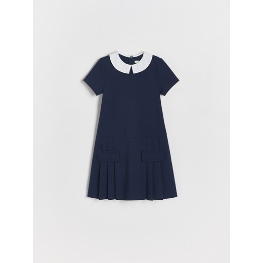 Reserved - Sukienka z plisowanym dołem - granatowy ze sklepu Reserved w kategorii Sukienki dziewczęce - zdjęcie 187538991