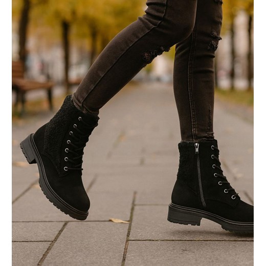 Zimowe botki trapery czarne /F3-2 18502 T440/ ze sklepu Pantofelek24.pl w kategorii Workery damskie - zdjęcie 187539082