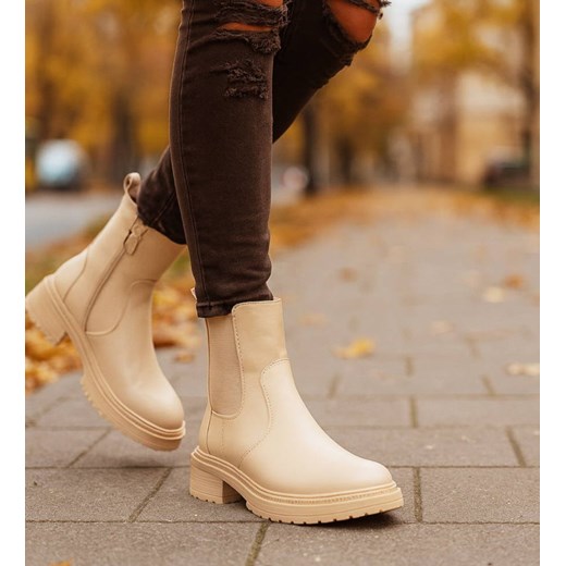Zimowe beżowe botki damskie /B6-2 18498 T238/ ze sklepu Pantofelek24.pl w kategorii Botki - zdjęcie 187539093