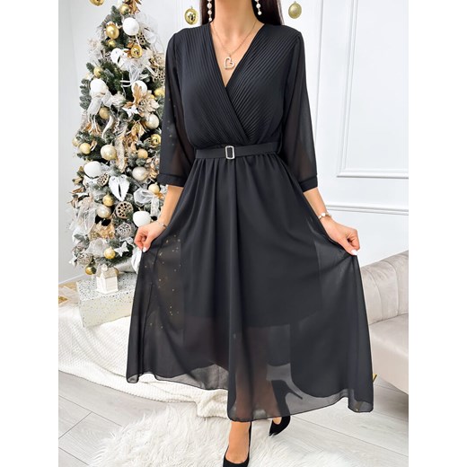 Czarna Sukienka z Paskiem ze sklepu ModnaKiecka.pl w kategorii Sukienki - zdjęcie 187539214