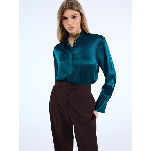 Mohito - Satynowa zielona koszula - zielony ze sklepu Mohito w kategorii Koszule damskie - zdjęcie 187539703