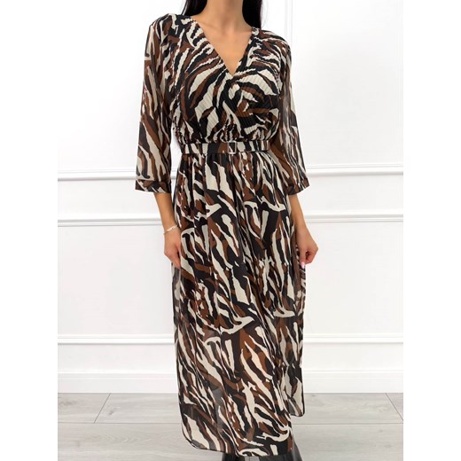 Beżowo-Czarna Sukienka ze Wzorem ze sklepu ModnaKiecka.pl w kategorii Sukienki - zdjęcie 187540761