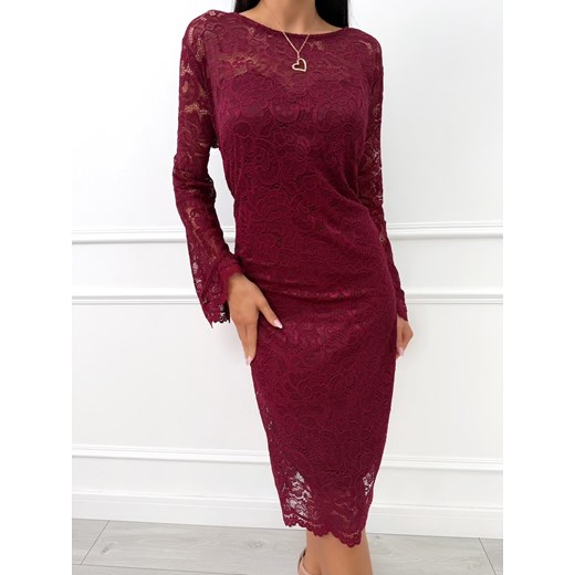 Bordowa Koronkowa Sukienka Plus Size z Rozszerzanymi Rękawami ze sklepu ModnaKiecka.pl w kategorii Sukienki - zdjęcie 187540771