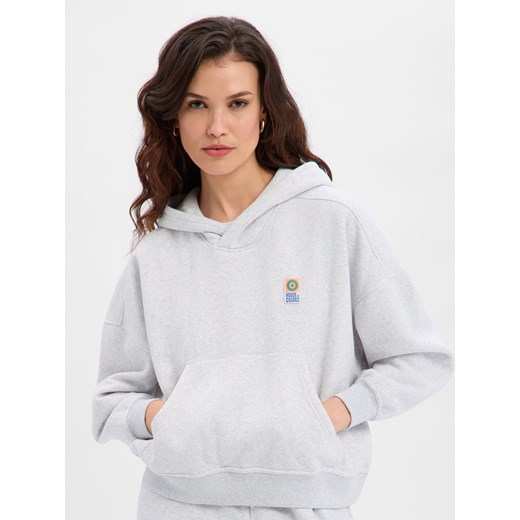 american vintage Damski sweter z kapturem - Baptown Kobiety Sztuczne włókno jasny szary marmurkowy ze sklepu vangraaf w kategorii Bluzy damskie - zdjęcie 187541554