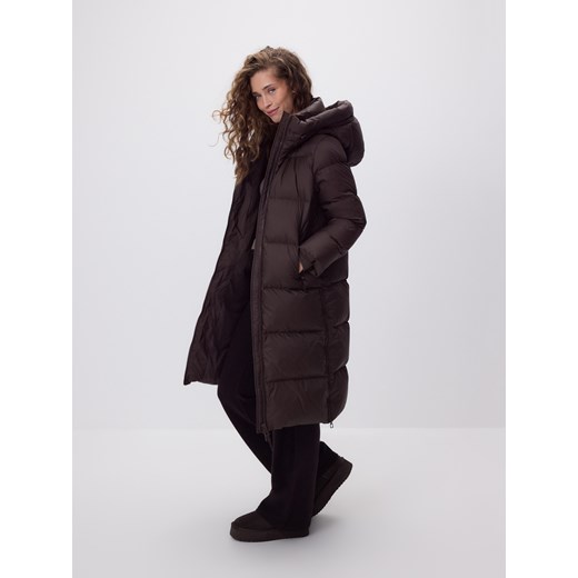 Reserved - Puchowa kurtka z kapturem - ciemnobrązowy ze sklepu Reserved w kategorii Płaszcze damskie - zdjęcie 187541780