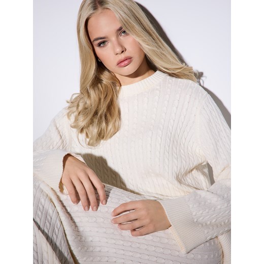 Mohito - Sweter z warkoczowym splotem - kremowy Mohito L Mohito