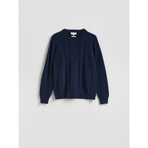 Reserved - Strukturalny sweter z wełną - granatowy ze sklepu Reserved w kategorii Swetry męskie - zdjęcie 187543992