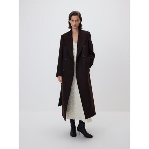 Reserved - Płaszcz z wełną Manteco - ciemnobrązowy ze sklepu Reserved w kategorii Płaszcze damskie - zdjęcie 187544113