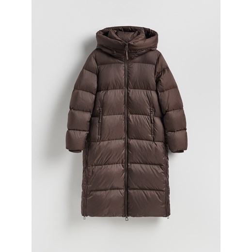 Reserved - Puchowa kurtka z kapturem - ciemnobrązowy ze sklepu Reserved w kategorii Płaszcze damskie - zdjęcie 187545894