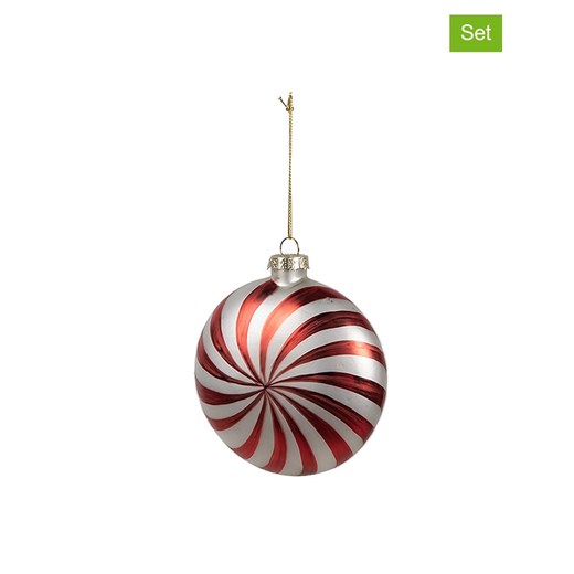 Clayre &amp; Eef Bombki (2 szt.) w kolorze srebrno-czerwonym - Ø 10 cm ze sklepu Limango Polska w kategorii Dekoracje bożonarodzeniowe - zdjęcie 187547190
