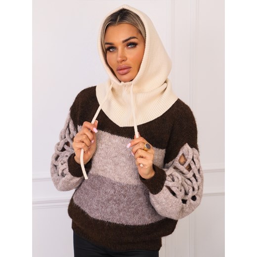 KOMINIARKA DZIANINOWA Z KAPTUREM- BEŻOWA ze sklepu olika.com.pl w kategorii Szaliki i chusty damskie - zdjęcie 187548943
