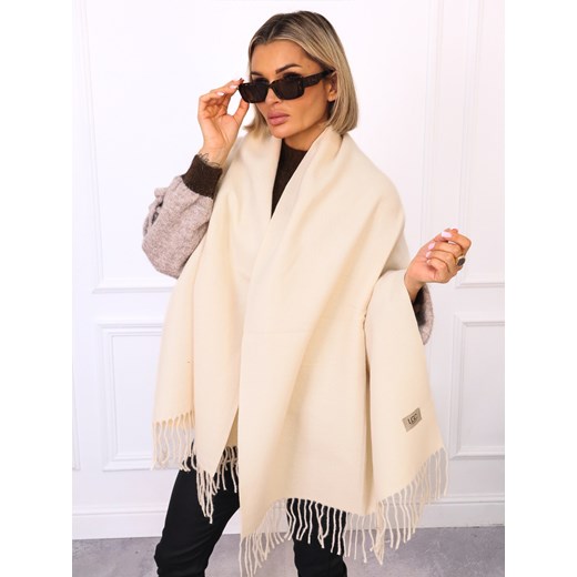 KLASYCZNY SZAL Z FRĘDZLAMI I NASZYWKĄ- BEŻOWY ze sklepu olika.com.pl w kategorii Szaliki i chusty damskie - zdjęcie 187548950