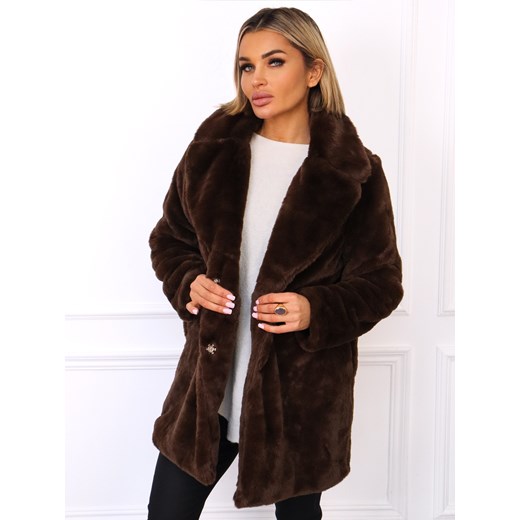 PŁASZCZ FUTRZANY Z KOŁNIERZEM- CZEKOLADOWY ze sklepu olika.com.pl w kategorii Futra damskie - zdjęcie 187548954