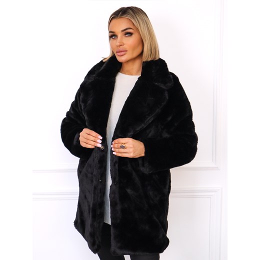 PŁASZCZ FUTRZANY Z KOŁNIERZEM- CZARNY ze sklepu olika.com.pl w kategorii Futra damskie - zdjęcie 187548992