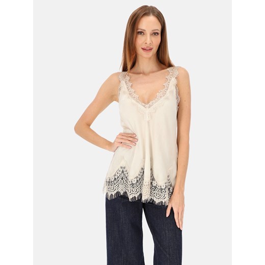 Wiskozowy top z koronką i dekoltem V ecru L’AF Camilla ze sklepu Eye For Fashion w kategorii Bluzki damskie - zdjęcie 187549120