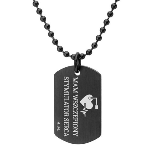 Czarny satynowany nieśmiertelnik z grawerem medycznym ratunkowym ICE ze sklepu manoki.pl w kategorii Naszyjniki męskie - zdjęcie 187549324