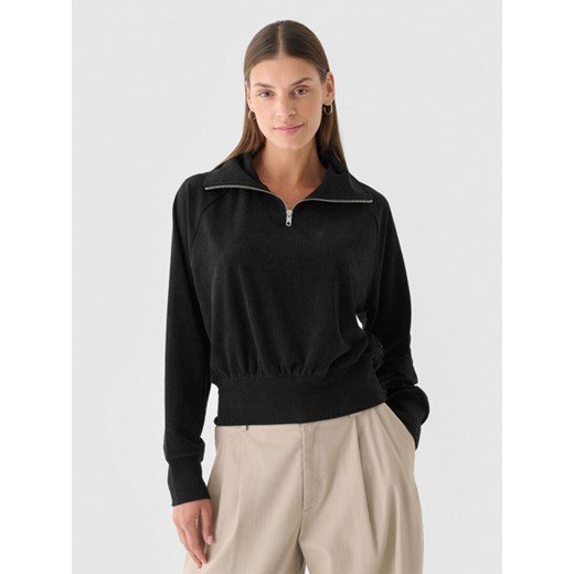 Damska bluza dresowa z weluru 4F 4FRAW24TSWSF2054 - czarna ze sklepu Sportstylestory.com w kategorii Bluzy damskie - zdjęcie 187549744