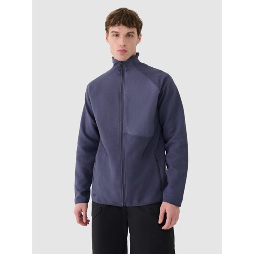 Męska bluza ze stójką rozpinana bez kaptura 4F 4FWSS25TSWSM1751 - granatowa ze sklepu Sportstylestory.com w kategorii Bluzy męskie - zdjęcie 187549800